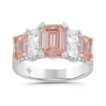 ETERNAL BLUSH COLLECTION LADIES RING 4 1/3CT ROUND/PRINCESS/EMERALD DIAMOND 14K WHITE GOLD (PINK EMERALD DIAMOND 3CT)