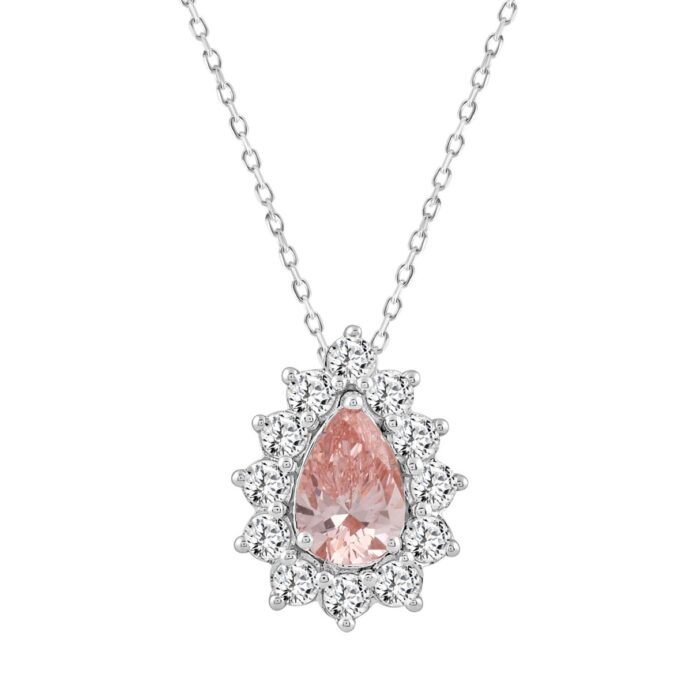 LADIES PENDANT 2 1/2CT ROUND/PEAR DIAMOND 14K WHITE/ROSE GOLD (CENTER STONE PEAR DIAMOND 1CT ) - Image 1