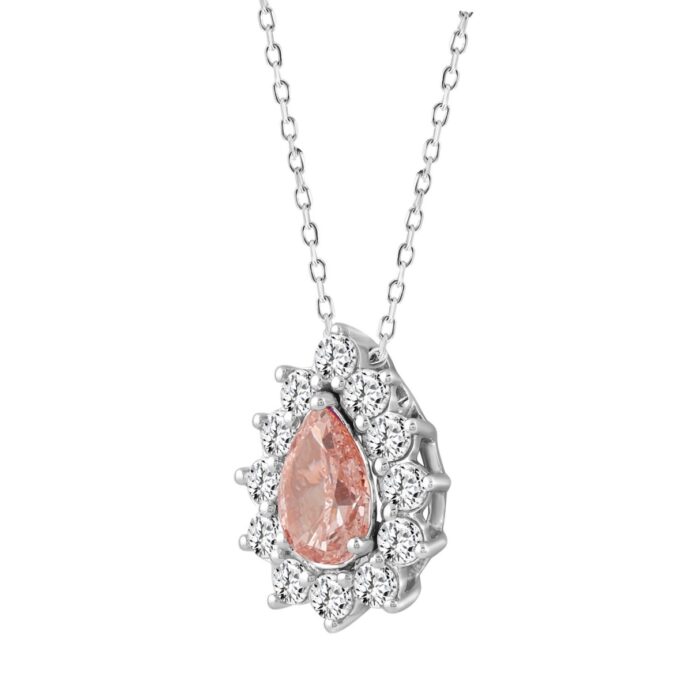 LADIES PENDANT 2 1/2CT ROUND/PEAR DIAMOND 14K WHITE/ROSE GOLD (CENTER STONE PEAR DIAMOND 1CT ) - Image 3