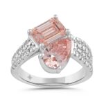 ETERNAL BLUSH COLLECTION LADIES RING 4CT ROUND/EMERALD/PEAR DIAMOND 14K WHITE GOLD (CENTER STONE PINK EMERALD DIAMOND 1CT/ PEAR DIAMOND 1 1/2CT)