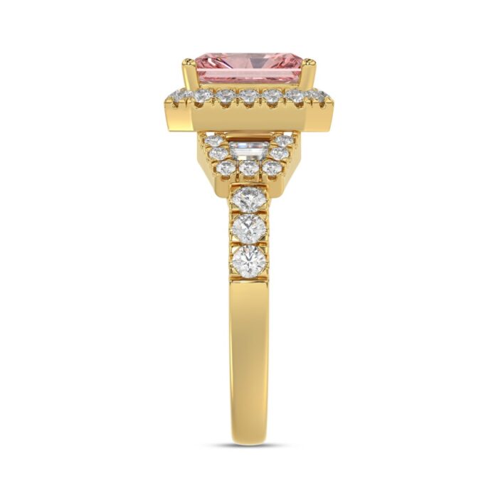 LADIES RING 2 3/4CT ROUND/BAGUETTE DIAMOND 14K YELLOW GOLD (CENTER STONE PINK RADIANT DIAMOND 2CT ) - Image 3