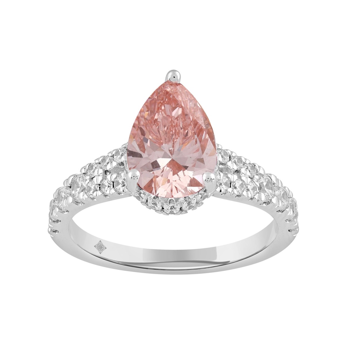 ETERNAL BLUSH COLLECTION LADIES RING 2 3/4CT ROUND/PEAR DIAMOND 14K WHITE GOLD (CENTER STONE PINK PEAR DIAMOND 2CT) - Image 1