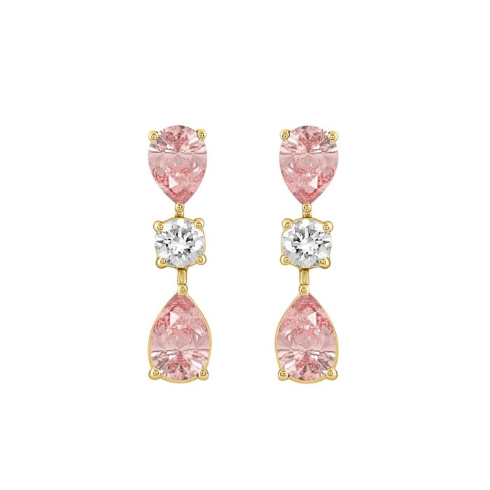 14K YELLOW GOLD 5 1/2CT ROUND/PEAR DIAMOND LADIES EARRINGS - Image 1