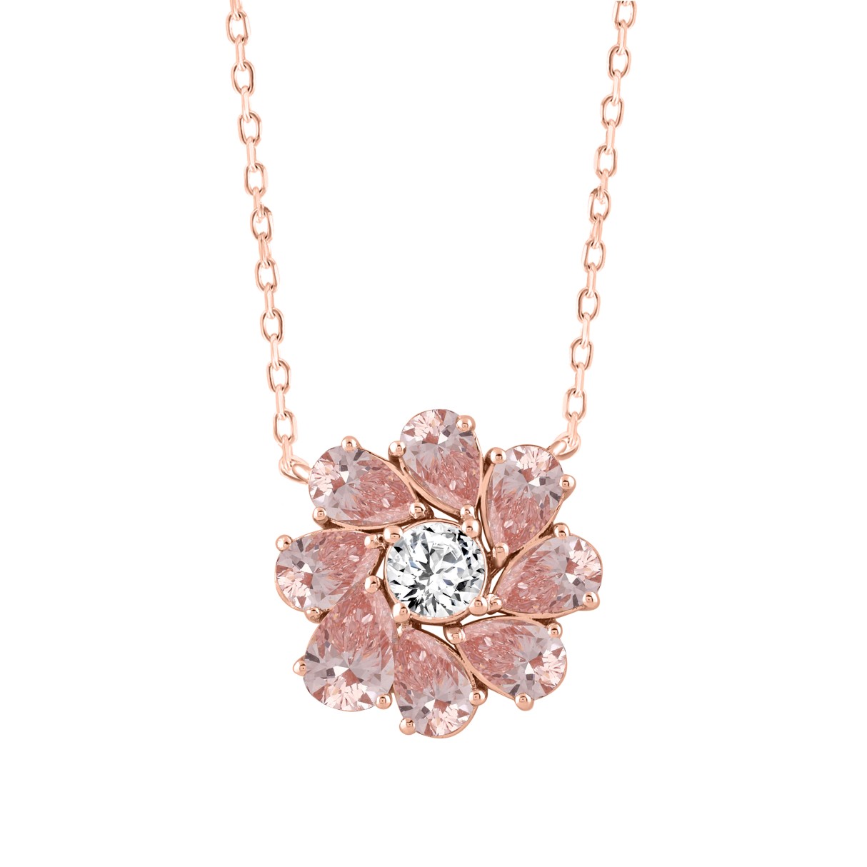 ETERNAL BLUSH COLLECTION LADIES NECKLACE 4 1/2CT ROUND DIAMOND /PINK PEAR DIAMOND 14K ROSE GOLD - Image 1