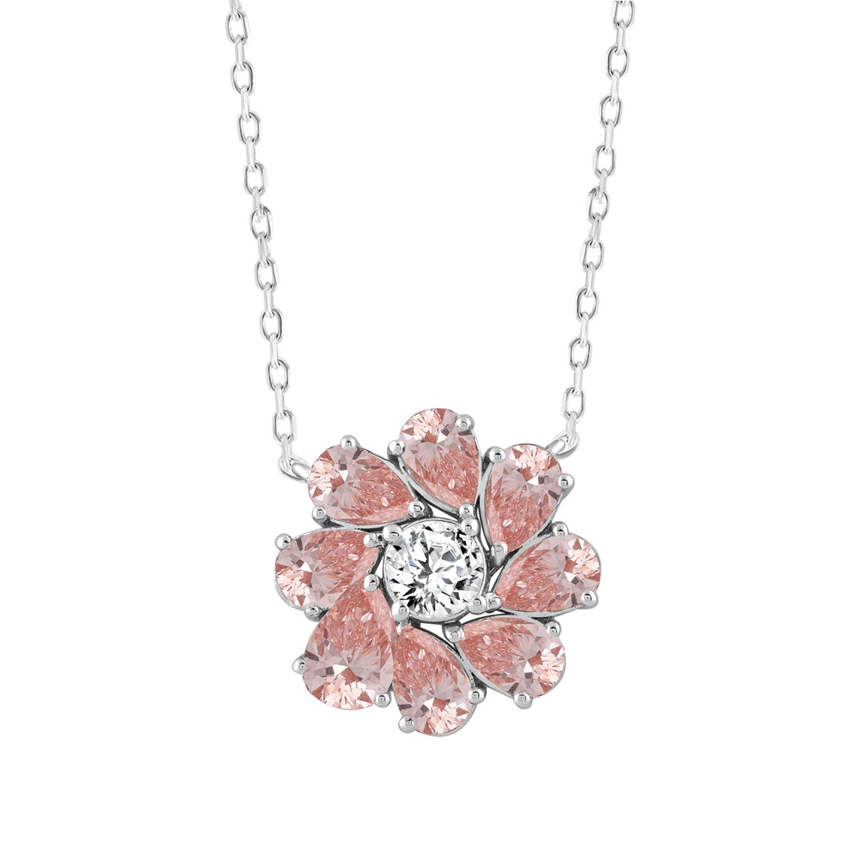ETERNAL BLUSH COLLECTION LADIES NECKLACE 4 1/2CT ROUND/ PINK PEAR DIAMOND 14K WHITE GOLD - Image 1