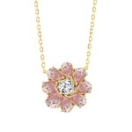 ETERNAL BLUSH COLLECTION LADIES NECKLACE  4 1/2CT ROUND/ PINK PEAR DIAMOND 14K YELLOW GOLD