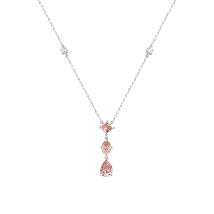 LADIES NECKLACE 2 1/2CT ROUND/PEAR/OVAL DIAMOND 14K WHITE GOLD - Image 1