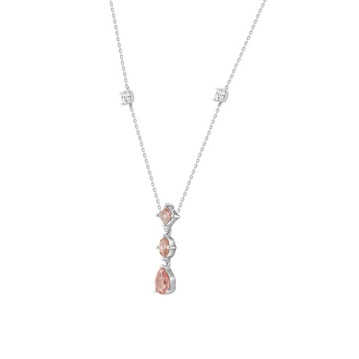 LADIES NECKLACE 2 1/2CT ROUND/PEAR/OVAL DIAMOND 14K WHITE GOLD - Image 3