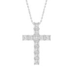 LADIES PENDANT 3CT EMERALD DIAMOND 14K WHITE GOLD