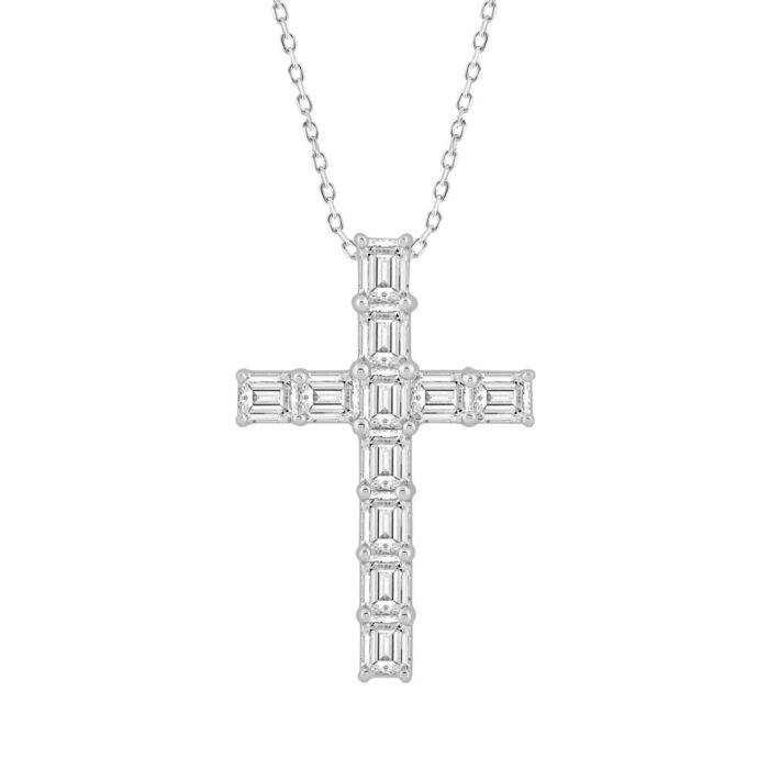 LADIES PENDANT 3CT EMERALD DIAMOND 14K WHITE GOLD - Image 1