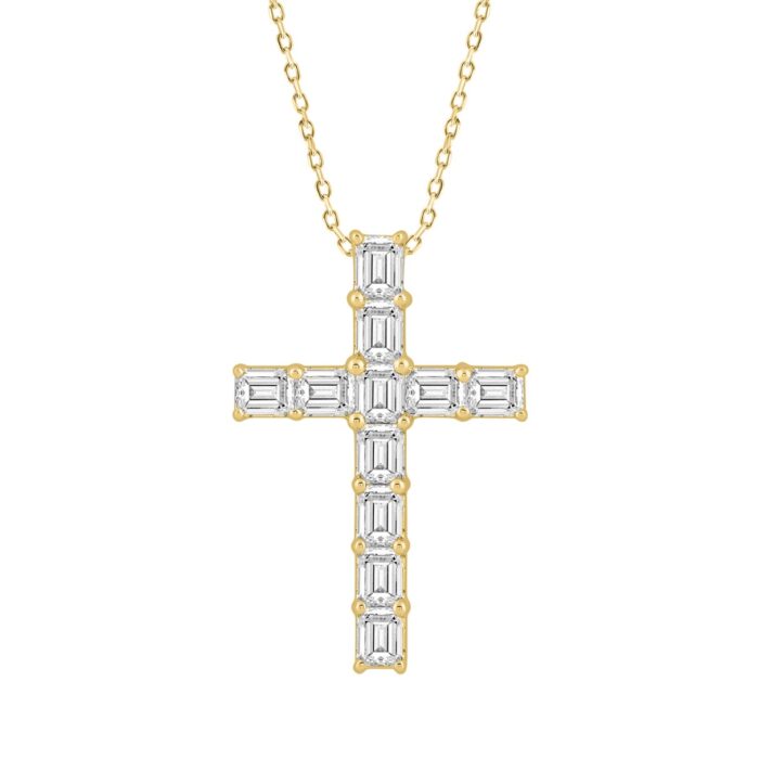 LADIES PENDANT 3CT EMERALD DIAMOND 14K YELLOW GOLD - Image 1