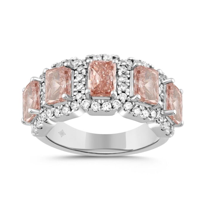LADIES RING 3CT ROUND/RADIANT DIAMOND 14K WHITE GOLD - Image 1