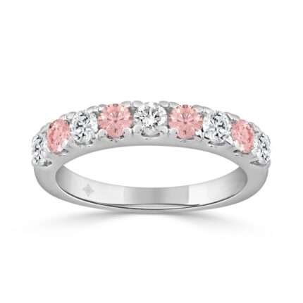 LADIES RING 1CT ROUND PINK DIAMOND 14K WHITE GOLD