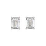 LADIES SOLITAIRE EARRINGS 4.00CT EMERALD DIAMOND 14K WHITE GOLD