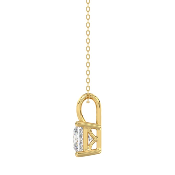 LADIES SOLITAIRE PENDANT WITH CHAIN 2 1/2CT PRINCESS DIAMOND 14K YELLOW GOLD - Image 2