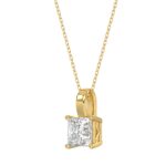 LADIES SOLITAIRE PENDANT WITH CHAIN 2 1/2CT PRINCESS DIAMOND 14K YELLOW GOLD - Image 3