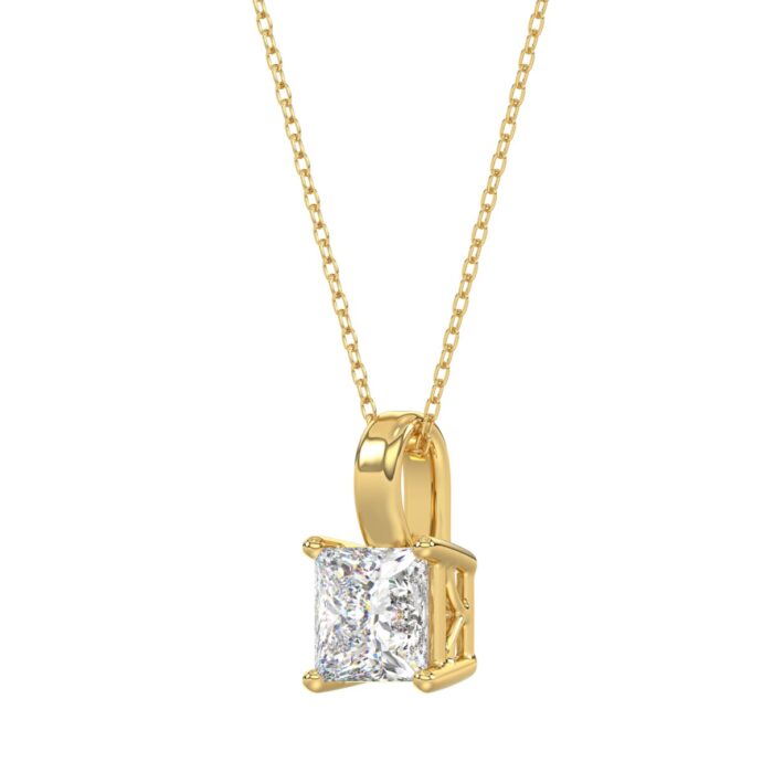 LADIES SOLITAIRE PENDANT WITH CHAIN 2 1/2CT PRINCESS DIAMOND 14K YELLOW GOLD - Image 3