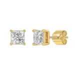 LADIES SOLITAIRE EARRINGS 2 1/2CT PRINCESS DIAMOND 14K YELLOW GOLD - Image 3