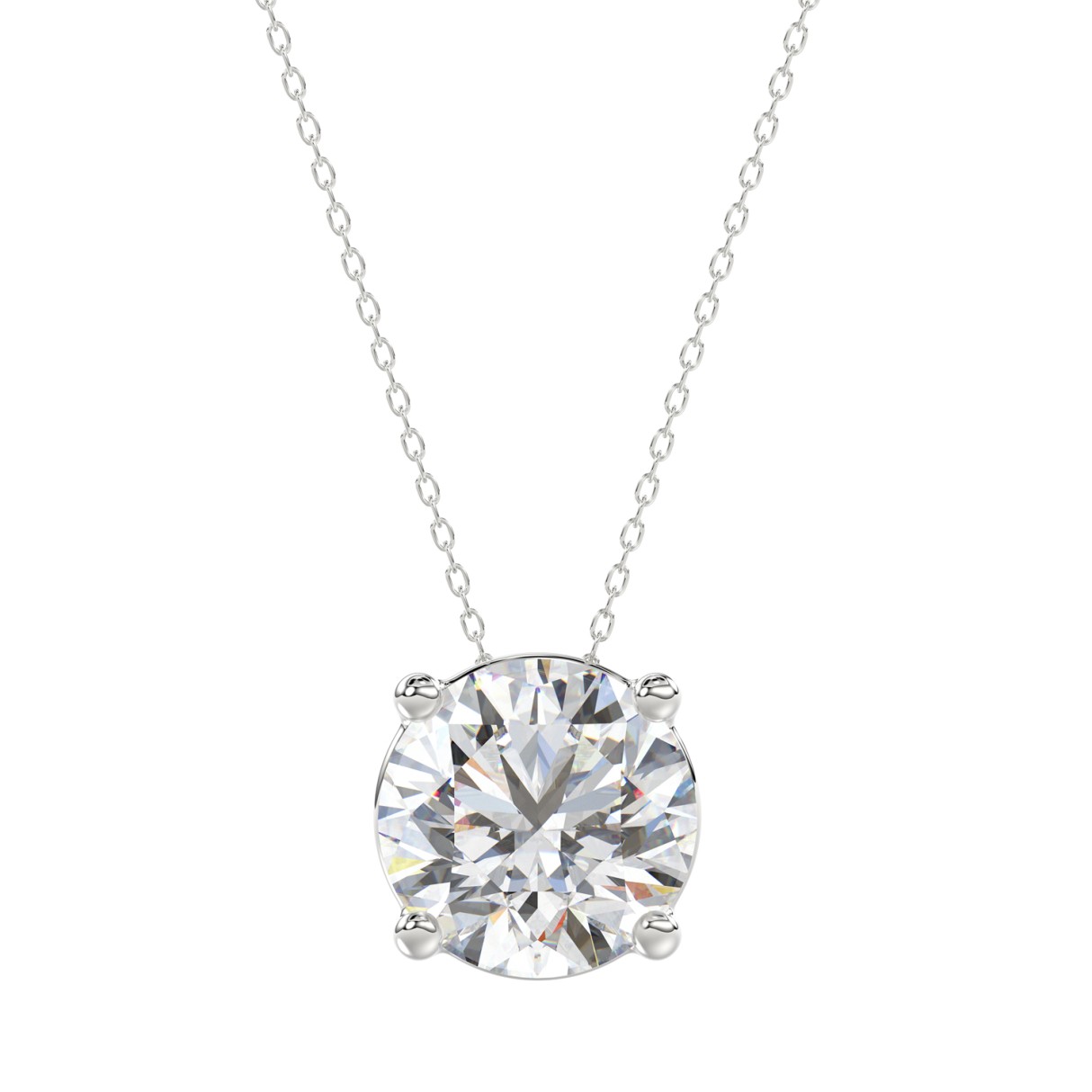 LADIES SOLITAIRE PENDANT WITH CHAIN 4CT ROUND DIAMOND 14K WHITE GOLD - Image 1