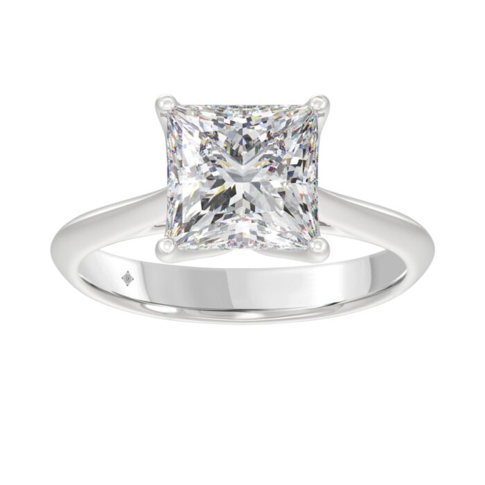 LADIES SOLITAIRE RING 4CT PRINCESS DIAMOND 14K WHITE GOLD - Image 1