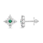 14K WHITE GOLD 1 1/2CT ROUND DIAMOND LADIES EARRINGS (GREEN EMERALD ROUND 2 STONE) - Image 2