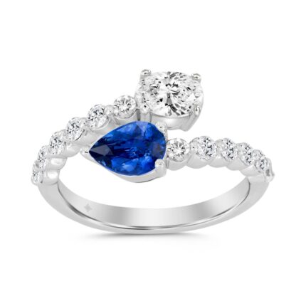 LADIES RING 1 1/2CT ROUND/PEAR BLUE/OVAL DIAMOND 14K WHITE GOLD