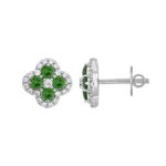 14K WHITE GOLD 1 1/2CT ROUND DIAMOND LADIES EARRINGS (GREEN EMERALD ROUND 8 STONE)