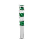 14K White Gold 1.00 CT Princess Green Emerald & White Diamond Alternating Band Ring - Image 2