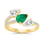14K YELLOW GOLD 1 1/4CT ROUND/PEAR EMERALD GREEN DIAMOND LADIES RING (GREEN EMERALD PEAR 1/2CT)