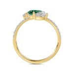14K YELLOW GOLD 1 1/4CT ROUND/PEAR EMERALD GREEN DIAMOND LADIES RING (GREEN EMERALD PEAR 1/2CT) - Image 5