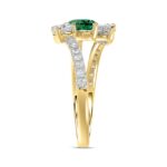 14K YELLOW GOLD 1 1/4CT ROUND/PEAR EMERALD GREEN DIAMOND LADIES RING (GREEN EMERALD PEAR 1/2CT) - Image 4