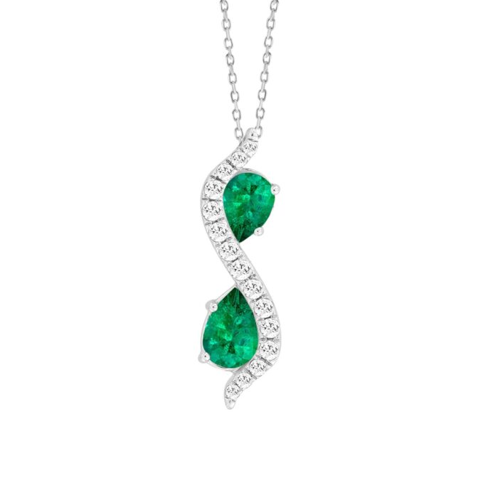 14K WHITE GOLD 1.00CT ROUND/PEAR EMERALD GREEN DIAMOND LADIES PENDANT (GREEN EMERALD PEAR 7/8CT) - Image 1