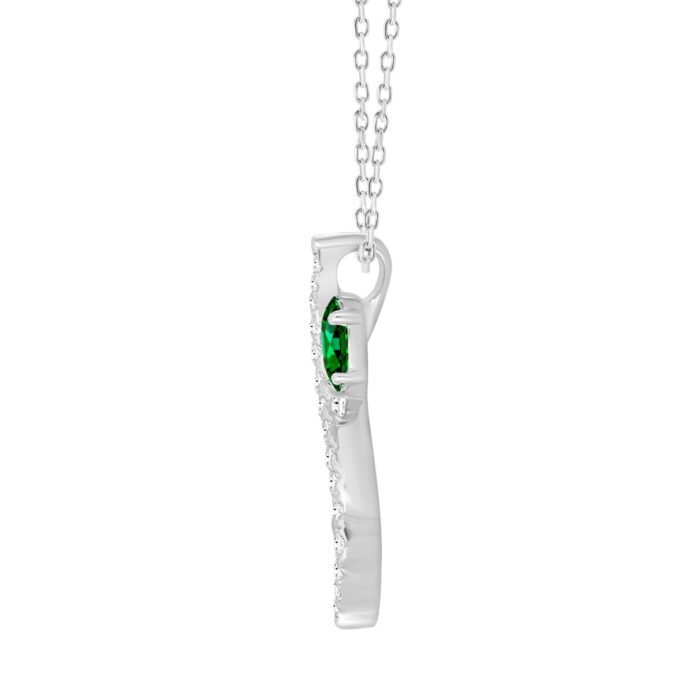 14K WHITE GOLD 1.00CT ROUND/PEAR EMERALD GREEN DIAMOND LADIES PENDANT (GREEN EMERALD PEAR 7/8CT) - Image 2