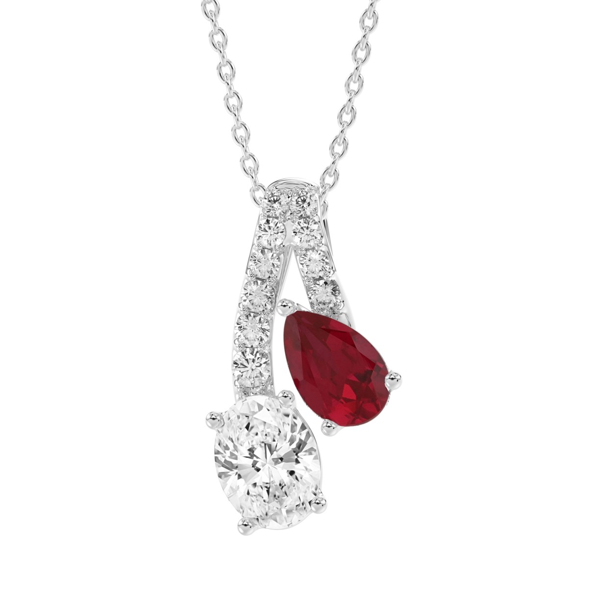 14K WHITE GOLD 2.00CT ROUND/PEAR/OVAL DIAMOND LADIES PENDANT (RUBY PEAR DIAMOND 1 STONE) - Image 1