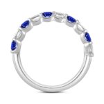 14K White Gold 1.00 CT Emerald Blue Sapphire & White Diamond Alternating Band Ring - Image 2