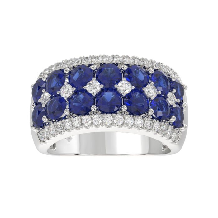 14K WHITE GOLD 4.00CT ROUND/ROUND BLUE SAPPHIRE DIAMOND LADIES RING - Image 1