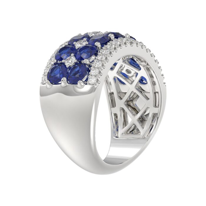 14K WHITE GOLD 4.00CT ROUND/ROUND BLUE SAPPHIRE DIAMOND LADIES RING - Image 3