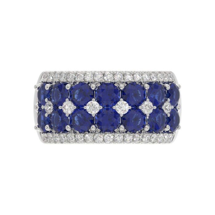 14K WHITE GOLD 4.00CT ROUND/ROUND BLUE SAPPHIRE DIAMOND LADIES RING - Image 5