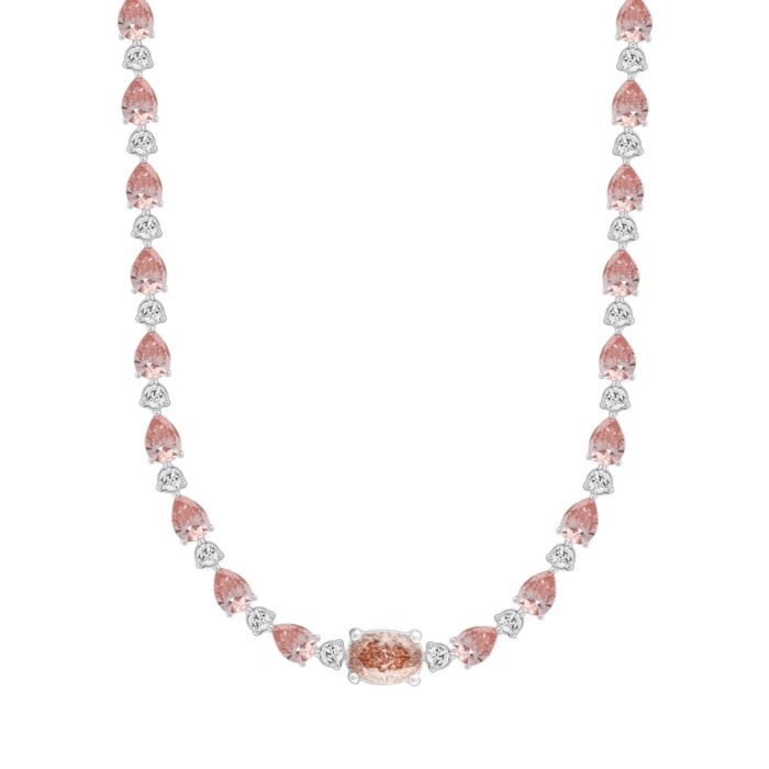 LADIES NECKLACE 15CT ROUND/PEAR/OVAL DIAMOND 14K WHITE/ROSE GOLD - Image 1