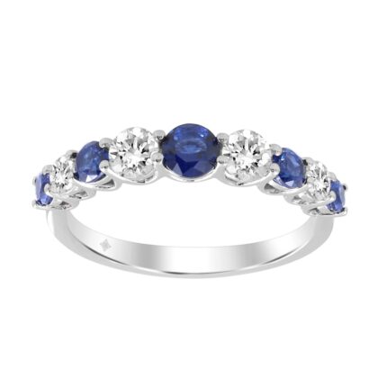 LADIES BAND 1/2CT ROUND/BLUE SAPHIRE DIAMOND 14K WHITE GOLD (CENTER STONE BLUE SAPPHIRE ROUND DIAMOND 7/8CT)