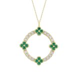 14K YELLOW GOLD 5/8CT ROUND/ROUND EMERALD GREEN DIAMOND LADIES PENDANT