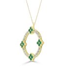 14K YELLOW GOLD 5/8CT ROUND/ROUND EMERALD GREEN DIAMOND LADIES PENDANT - Image 2