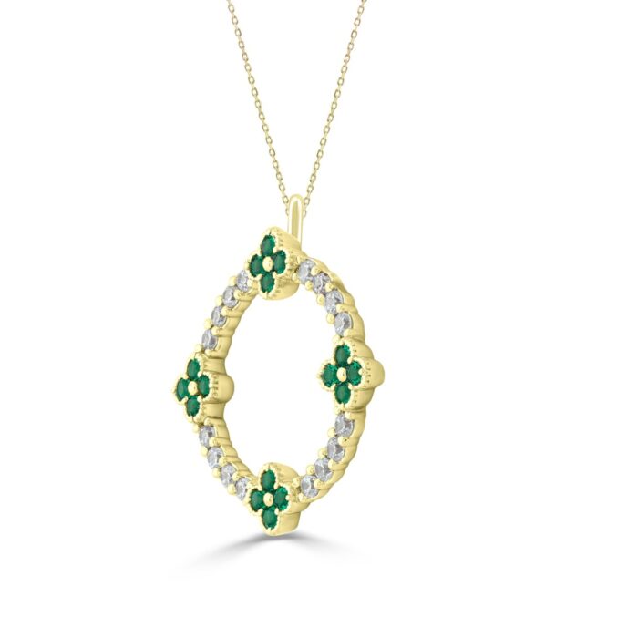 14K YELLOW GOLD 5/8CT ROUND/ROUND EMERALD GREEN DIAMOND LADIES PENDANT - Image 2