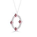 14K WHITE GOLD 5/8CT ROUND/ROUND RUBY DIAMOND LADIES PENDANT WITH CHAIN - Image 2