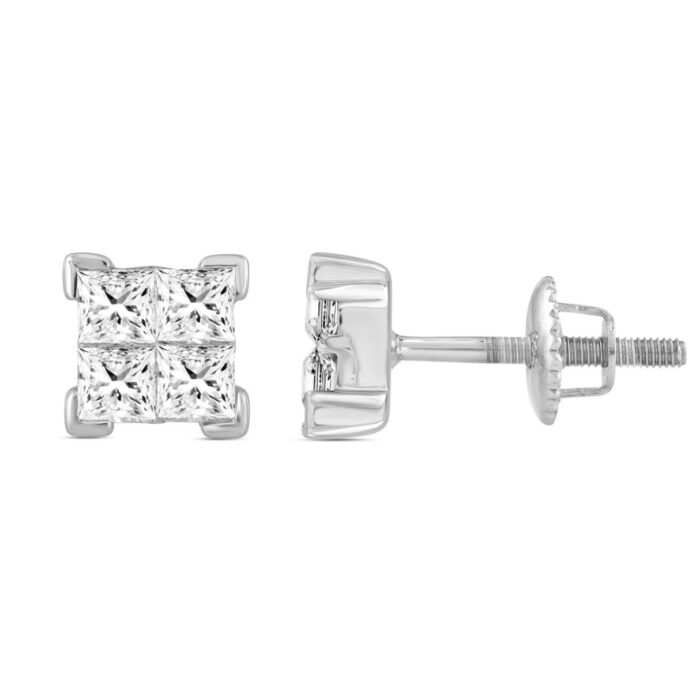 10K WHITE GOLD 1.00CT PRINCESS DIAMOND LADIES EARRINGS - Image 2