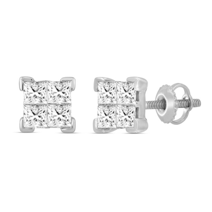 10K WHITE GOLD 1.00CT PRINCESS DIAMOND LADIES EARRINGS - Image 3