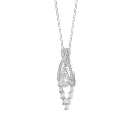 LADIES PENDANT 1 1/2CT ROUND/BAGUETTE/PEAR DIAMOND 14K WHITE GOLD