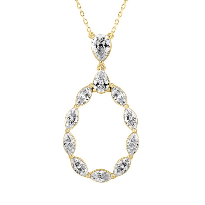 LADIES PENDANT WITH CHAIN  2 1/2CT MARQUISE/PEAR DIAMOND 14K YELLOW GOLD - Image 1