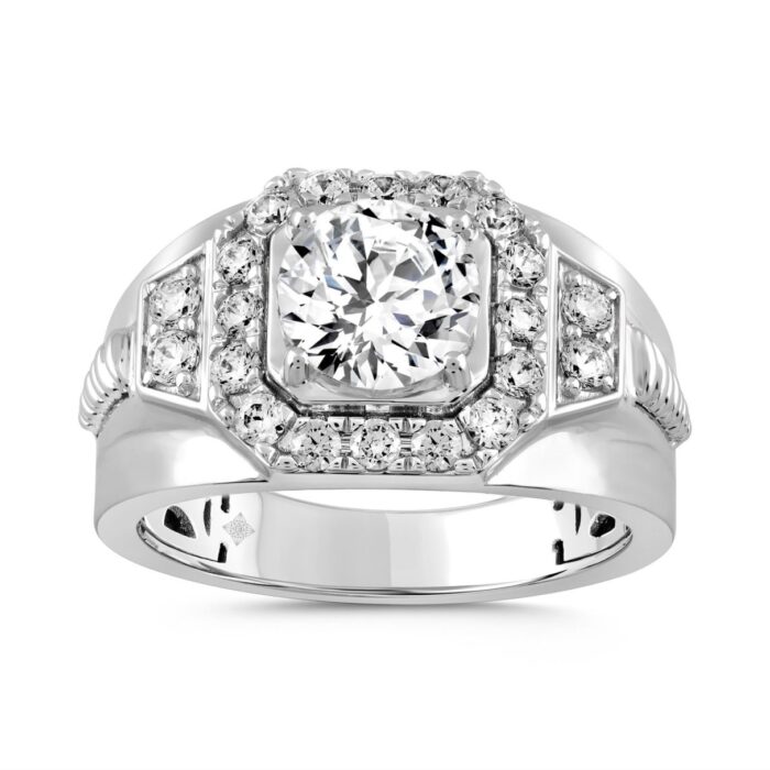 MENS RING 2 3/4CT ROUND DIAMOND 14K WHITE GOLD (CENTER STONE ROUND DIAMOND 2.00CT) - Image 1
