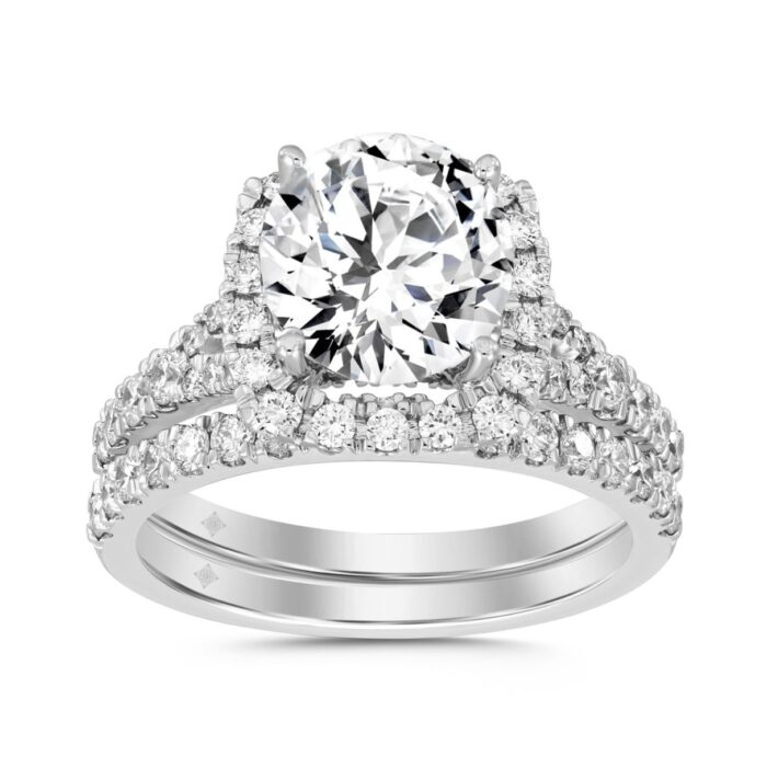 LADIES SEMI MOUNT BRIDAL SET 3CT ROUND DIAMOND 14K WHITE GOLD (CENTER STONE ROUND DIAMOND 2CT ) - Image 1